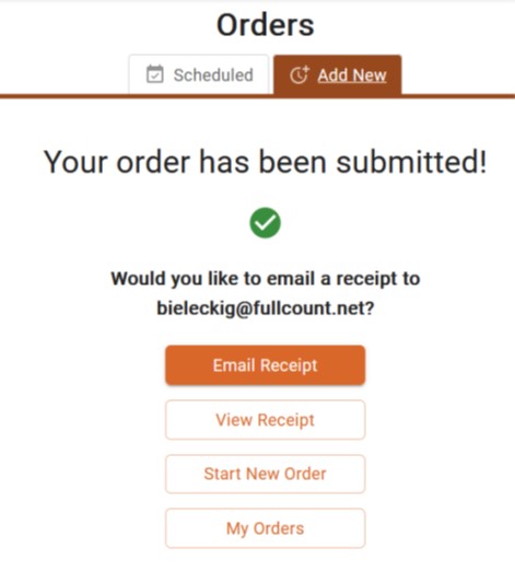 order submitted